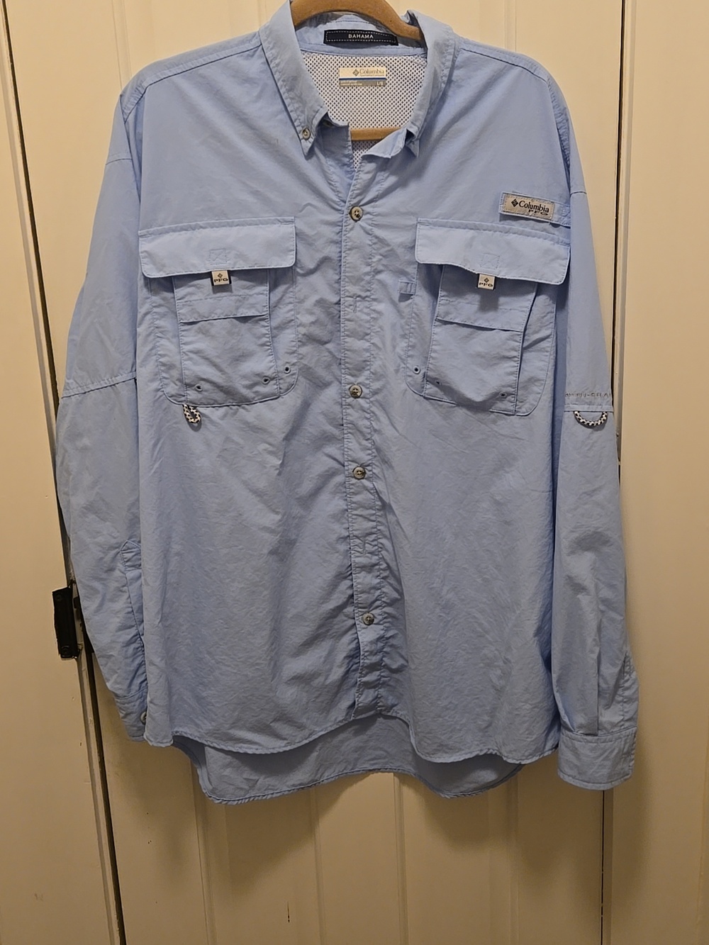 Columbia PFG Men's Fishing Shirt Blue Button Up Long Sleeve Omni Shade Size L